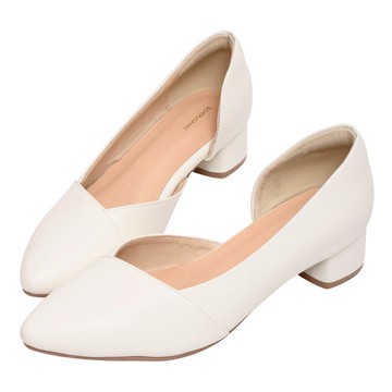 ANNSTAR 末羊子聯名-慕夏河畔側空造型尖頭低粗跟鞋3.5cm-白