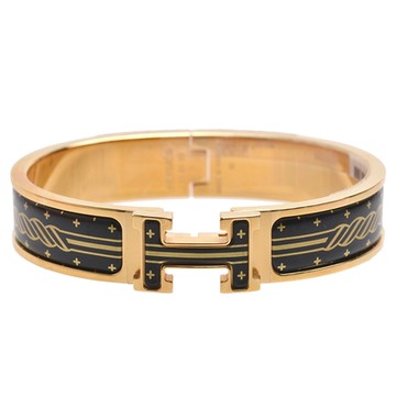 HERMES 經典Clic H Quadrige au Fil圖騰手環(黑/金色)