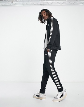 adidas Sportswear 3 stripe tracksuit in black
