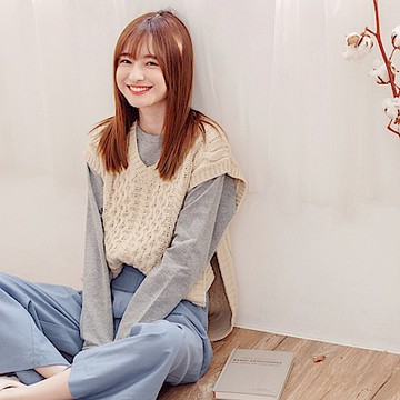 麻花立體粗針織落肩開衩背心-OB嚴選