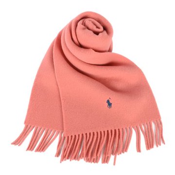 RALPH LAUREN POLO 小馬刺繡LOGO素面羊毛圍巾-暖粉橘色