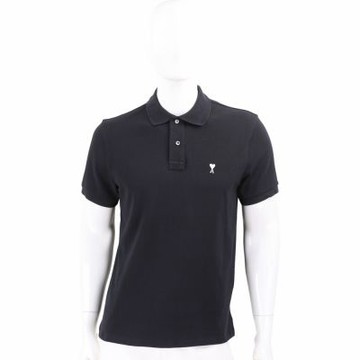 AMI PARIS Red Ami De Coeur 愛心A補丁純棉黑色短袖POLO衫(男/女可穿)