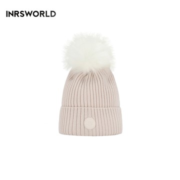 毛線帽【ISW】針織美麗諾羊毛球毛線帽-奶油 (三色可選)