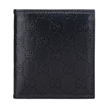 GUCCI 古馳 雙G LOGO水晶帆布8卡對折短夾(黑)