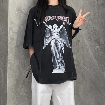TGNS 純棉 t恤 短袖 水洗做舊 衣服 oversize T恤 潮流衣服 夏天衣服 ins風衣服 潮牌 美式復古上衣
