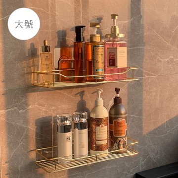 【帕斯特收納生活】金色不鏽鋼壁掛置物架 無痕收納 浴室 馬桶 瓶罐 沐浴乳收納 (大號)