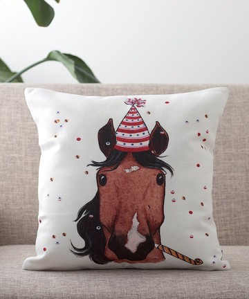 Jubilee 天然亞麻材質 抱枕套 柔軟觸感 馬兒 戴帽款