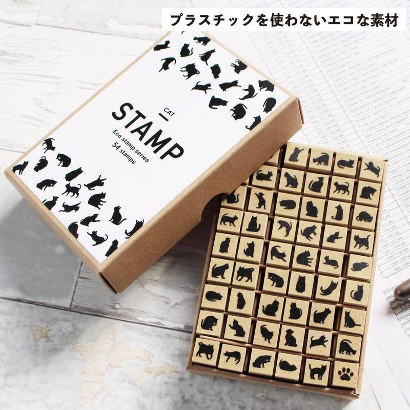 黒猫 グッズ 雑貨 猫 文房具 可愛い スタンプ ネコ おしゃれ はんこ 木製 ゴム印 54個 セット プレゼント かわいい 日本製
