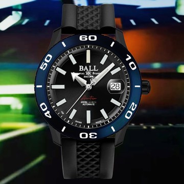 BALL 波爾 B2_Fireman 自體發光微型氣燈 300米機械錶-藍框黑面42mm(DM3090A-P11J-BK)