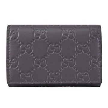 GUCCI 經典壓花LOGO扣式卡包(灰)