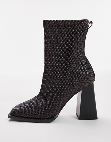 Topshop Tilly block heel sock boot in choc-Brown