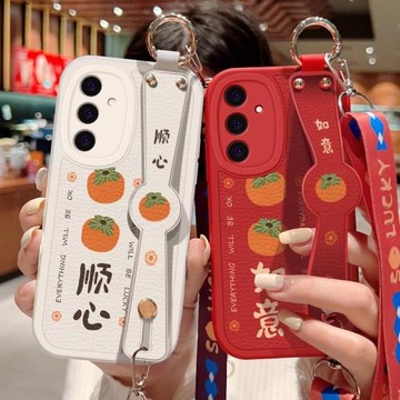 適用三星A55手機殼防摔Galaxy A55硅膠軟邊蓋樂世A55可斜挎腕帶鏡頭全包保護套女喜慶文字背帶掛繩紅色新年款