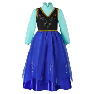 2024秋冬季跨境專供圣誕節冰雪奇緣安娜公主裙長袖印花蓬蓬連衣裙