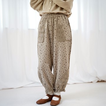 復古碎花刺繡花苞褲213585