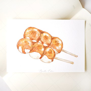 【醬油團子】水彩插畫 明信片 草莓 美食 日本