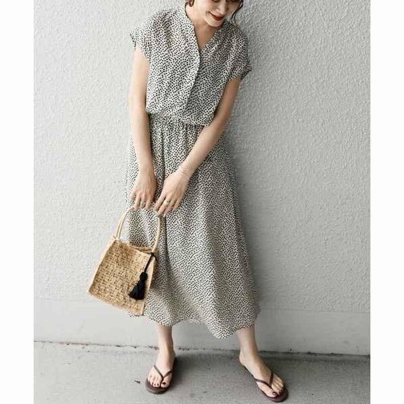 セザンヌ フラワープリント 綿＆麻混紡 Vネック ミニ ワンピース 関税込☆セザンヌ 綿麻混紡 フラワープリント ミニ ワンピース