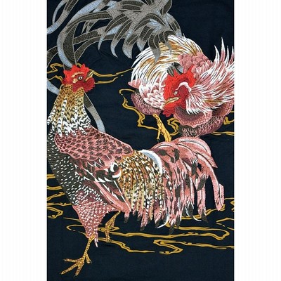 粋「群鶏図-若冲-」浮世絵ロングTシャツ 絡繰魂 233078 和柄