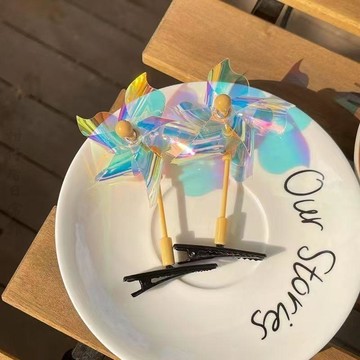 🔥3件8折🍊台北出貨🍊可開發票 鐳射款ins風車同款髮夾高顏值可愛搞怪旋轉發飾兒童頭飾