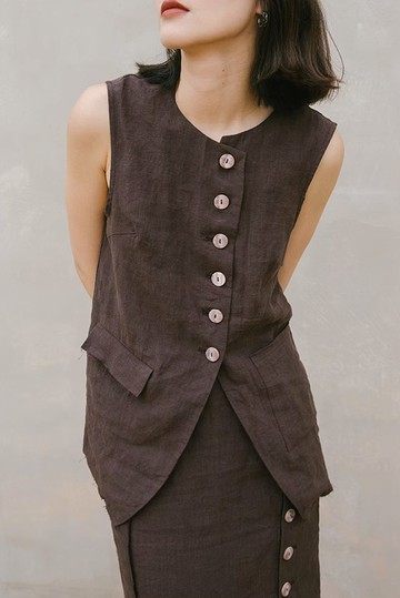 慵懶度假  亞麻寬鬆背心