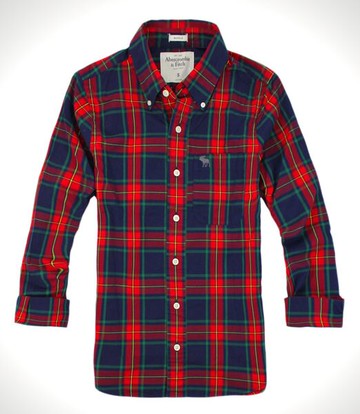 【全新真品】Abercrombie & Fitch AF 麋鹿 深紅 格紋 長袖 襯衫 男 M號 C434