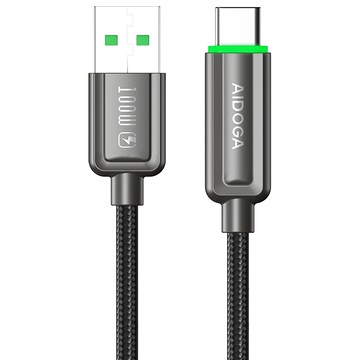 AIDOGA 艾迪伽 閃極系列 100W USB-A-Type-C智能斷電補電充電傳輸線  槍黑色  1條  1.2m