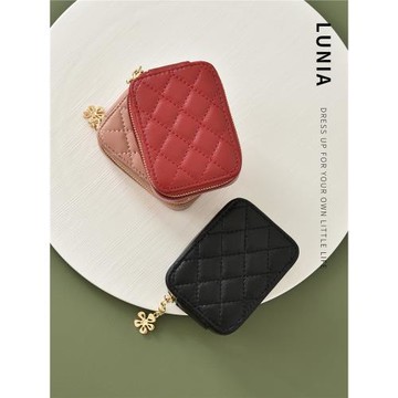 小香風真皮口紅包化妝帶鏡子迷你隨身口紅盒收納包羊皮ins小包女