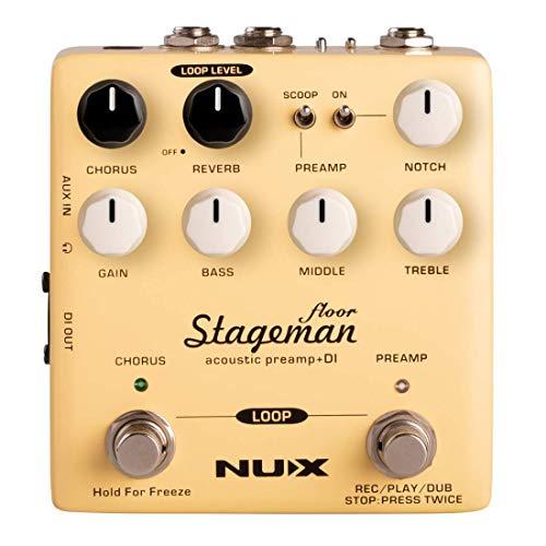 NUX Stageman Floor Acoustic Preamp Effects Pedal Bundle with Blucoil V AC Adapter? Straight Instrument Cable (1 in) ?#-FT Balanced XLR