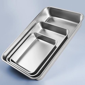 日式不銹鋼托盤長方形鐵盤子家用商用方盤菜盤深盤平底蒸飯燒烤盤