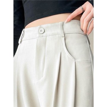 米白色高腰西裝闊腿褲女2025春秋季新款垂感休閑微喇窄版直筒褲子
