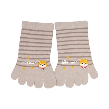 立體膠印造型五趾船襪-柴犬 - 柴犬卡其