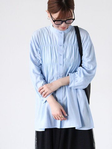 縮褶分層感排釦立領襯衫(0F000621010) - Te chichi