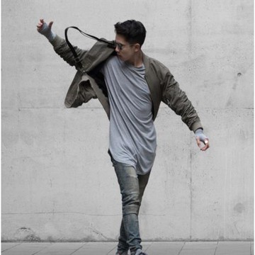 春秋季韓版潮男中長款弧形下擺連手套長袖T恤打底衫男t純棉打底