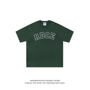 悟空有貨復古美式字母刺繡純棉短袖T恤男女夏季寬松情侶百搭體恤