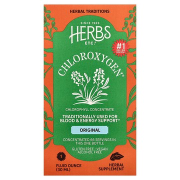 Herbs Etc., ChlorOxygen®，濃縮葉綠素，原味，無乙醇，1 液量盎司（30 毫升）