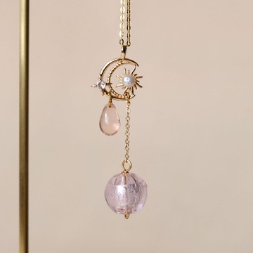 月亮太陽天然珍珠粉紅色精油琉璃珠頸鏈 ALYSSA & JAMES