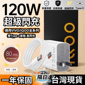 🚀現貨+隔日達🚀【低溫不傷機】120W氮化鎵超級快充閃充頭 充電頭 充電器 適用VIVO IQOO Type-C 快充組