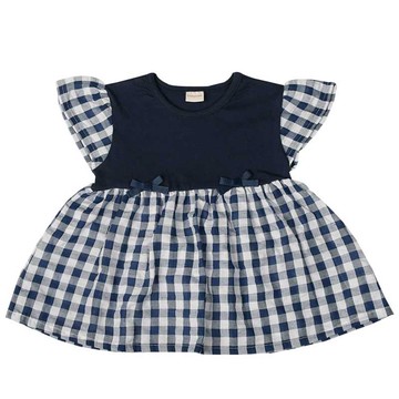 akachan honpo - 短袖T恤-泡泡紗拼接-藍色