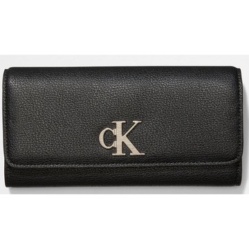 Calvin Klein 立體LOGO 質感皮革多卡女長夾-氣質黑