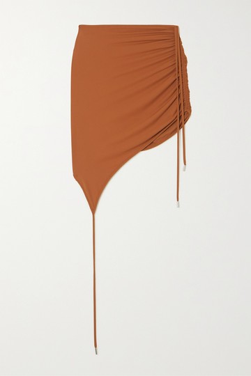 David Koma - Asymmetric Ruched Jersey Mini Skirt - Brown - UK 6