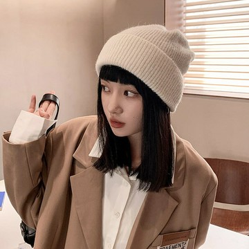 純羊毛帽子女秋冬溫柔百搭純色毛線帽時尚保暖護耳顯臉小針織帽男