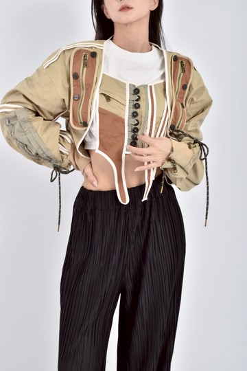 (M) aviva on earth質感棉質拼接多色塊棕色外套