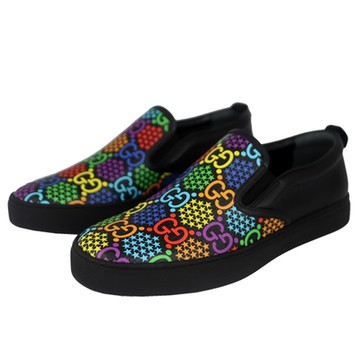 GUCCI 古馳  GG 黑色跳跳糖圖飾皮鞋(9號)