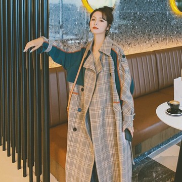 【巴黎精品】風衣外套休閒大衣-超長款過膝大碼MM格子女外套a1ih73