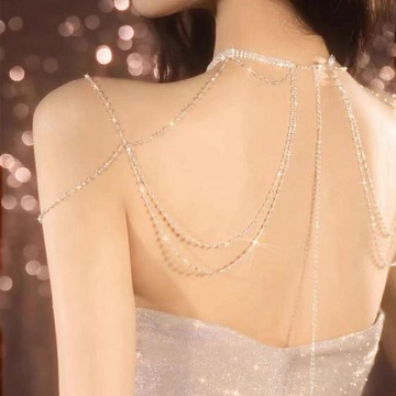 新款 身體鏈項鏈肩鏈氣質胸鏈比基尼禮服飾品頸鏈晚禮服降臨925銀
