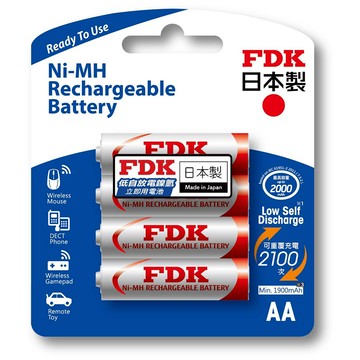 【FDK】2000mAh 3號AA 4入 高容量 低自放電 充電式 鎳氫電池(日本製 1.2V立即用)