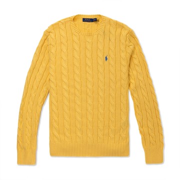 Polo Ralph Lauren RL 熱銷圓領刺繡小馬麻花毛衣-鵝黃色