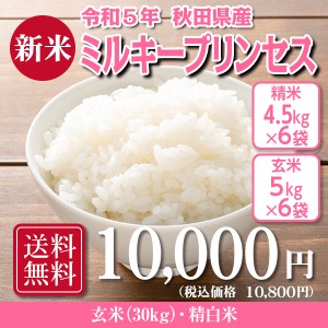 送料無料！！　ミルキープリンセス 玄米30kg（精米後27kg） 令和5年秋田県産