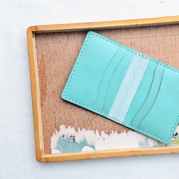 對摺6咭位咭套—湖水綠Giada 好好縫 皮革DIY材料包 卡片套