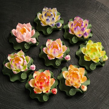 香爐 香插 免運 快速出貨 非遺陶瓷手工捏花蓮花香插帝王蓮手工香薰工藝裝飾擺件蓮藕香插