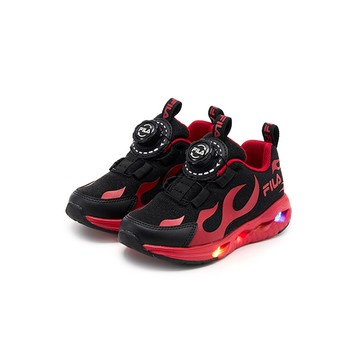 FILA KIDS 中童免綁鞋帶旋鈕電燈運動鞋-火焰紅 2-J426A-022